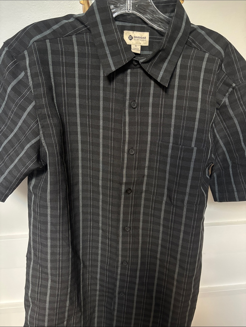 Haggar Men’s Black Striped Short-Sleeve Button-Up Shirt NWOT